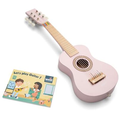 Woet ® Guitarra de Juguete Rosa de Madera para Niños, 6 Cuerdas de Nailon con Correa, Cuerda de Repuesto y Libro Musical de Colores con 3 Canciones, Instrumento Educativo, A Partir de 3 Años Woet ® Guitarra de Juguete Rosa de Madera para Niños, 6 Cuerdas de Nailon con Correa, Cuerda de Repuesto y Libro Musical de Colores con 3 Canciones, Instrumento Educativo, A Partir de 3 Años