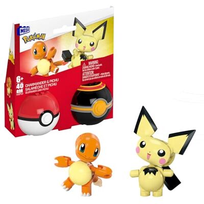 Mega Brands Mega Pokémon Pack 2 Pokeball con Personajes Charmander y Pichu, Bloques de construcción, 40 Piezas, Juguete +6 años () Mega Brands Mega Pokémon Pack 2 Pokeball con Personajes Charmander y Pichu, Bloques de construcción, 40 Piezas, Juguete +6 años ()