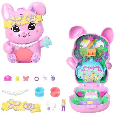 Polly Pocket Conejito fiesta del té Estuche, conjunto de juego y muñecos, juguete de viaje con 1 muñequita, conejitos, comida y accesorios de moda, Polly Pocket Conejito fiesta del té Estuche, conjunto de juego y muñecos, juguete de viaje con 1 muñequita, conejitos, comida y accesorios de moda,