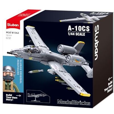 Sluban ModelBricks A-10CS Avión de Ataque, Escala 1/44, 701 Piezas, con Minifigurita Piloto, para niños de 6 a 12 años Sluban ModelBricks A-10CS Avión de Ataque, Escala 1/44, 701 Piezas, con Minifigurita Piloto, para niños de 6 a 12 años