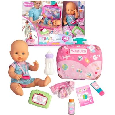 Nenuco Viaja Conmigo, Muñeco de 30 cm con Cuerpo Duro con Maleta Cambiador, Incluye Cinturón para Transporte Seguro y 6 Accesorios de Cuidado, +2 años, Famosa () Nenuco Viaja Conmigo, Muñeco de 30 cm con Cuerpo Duro con Maleta Cambiador, Incluye Cinturón para Transporte Seguro y 6 Accesorios de Cuidado, +2 años, Famosa ()