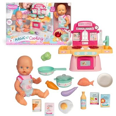 Nenuco Cocinita Mágica, Muñeco de 30 cm con Cuerpo Duro, Incluye +10 Accesorios para Cocinar y Emplatar, Cocinita con Luces y Sonidos de Hervir y Freír, Delantal Personalizado, Famosa () Nenuco Cocinita Mágica, Muñeco de 30 cm con Cuerpo Duro, Incluye +10 Accesorios para Cocinar y Emplatar, Cocinita con Luces y Sonidos de Hervir y Freír, Delantal Personalizado, Famosa ()