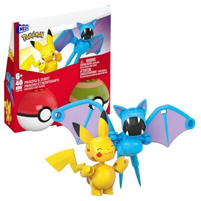 Mega Brands Mega Pokémon Conjunto de construcción con Figuras de acción construibles y articuladas de Pikachu y Zubat, 40 Piezas y 2 Poké Ball, para niños y niñas + 6 años, Mega Brands Mega Pokémon Conjunto de construcción con Figuras de acción construibles y articuladas de Pikachu y Zubat, 40 Piezas y 2 Poké Ball, para niños y niñas + 6 años,