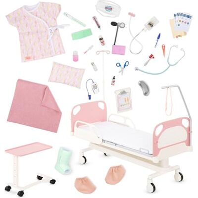Our Generation Cama de Hospital para muñecas, Conjunto médico Juego de 40 piezas con cama ajustable, bandeja con ruedas y accesorios médicos para muñecas de 46 cm, 3 años y + Our Generation Cama de Hospital para muñecas, Conjunto médico Juego de 40 piezas con cama ajustable, bandeja con ruedas y accesorios médicos para muñecas de 46 cm, 3 años y +