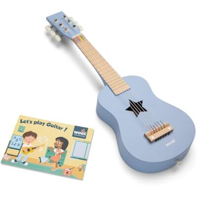 Woet ® Guitarra de Juguete Azul de Madera para Niños, 6 Cuerdas de Nailon con Correa, Cuerda de Repuesto y Libro Musical de Colores con 3 Canciones, Instrumento Educativo, A Partir de 3 Años Woet ® Guitarra de Juguete Azul de Madera para Niños, 6 Cuerdas de Nailon con Correa, Cuerda de Repuesto y Libro Musical de Colores con 3 Canciones, Instrumento Educativo, A Partir de 3 Años