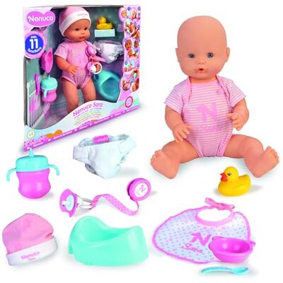 Nenuco Sara, muñeca 11 Funciones interactivas: Cierra los Ojos, Come Papilla, Bebe biberón, Hace babitas, pipí en Orinal, popó en pañal, llora, se baña, se Mueve y huele a bebé. Famosa () Nenuco Sara, muñeca 11 Funciones interactivas: Cierra los Ojos, Come Papilla, Bebe biberón, Hace babitas, pipí en Orinal, popó en pañal, llora, se baña, se Mueve y huele a bebé. Famosa ()
