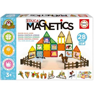 Educa Magnetics Ecofarm Juego tivo de construcción 3D magnético con 28 Piezas para niños. Incluye 2 Animales y 8 Tarjetas. Construye Figuras geométricas. A Partir de 3 años () Educa Magnetics Ecofarm Juego tivo de construcción 3D magnético con 28 Piezas para niños. Incluye 2 Animales y 8 Tarjetas. Construye Figuras geométricas. A Partir de 3 años ()