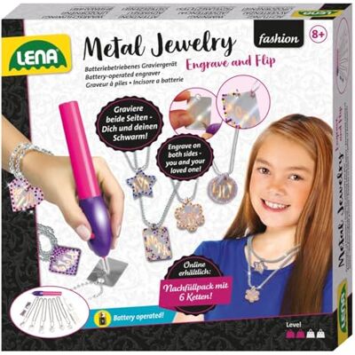 Lena Grabador y Flip Metal Joyería Set por 9+ Años Niños, Plata Lena Grabador y Flip Metal Joyería Set por 9+ Años Niños, Plata