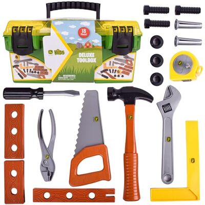 Set de 18 piezas John Deere Caja de herramientas de lujo Juego de construcción Set de 18 piezas John Deere Caja de herramientas de lujo Juego de construcción