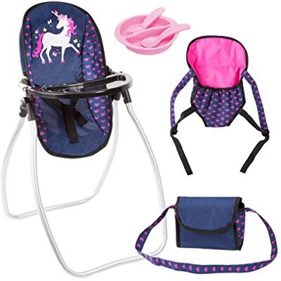Bayer Design Trona y accesorios para muñecas, unicornio , azul y rosa Bayer Design Trona y accesorios para muñecas, unicornio , azul y rosa