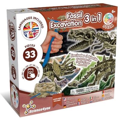 Science4you Excavación Fósiles Dinosaurios 3 en 1 Juguete Dinosaurios para Niños 5 6 7 8 9 10+ Años Juego Arqueologia con 37 Piezas, T Rex, Triceratops y Stegosaurus Jurassic Kit Experimentos Science4you Excavación Fósiles Dinosaurios 3 en 1 Juguete Dinosaurios para Niños 5 6 7 8 9 10+ Años Juego Arqueologia con 37 Piezas, T Rex, Triceratops y Stegosaurus Jurassic Kit Experimentos