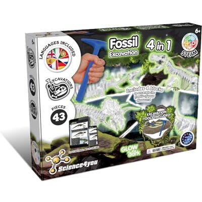Science4you Excavaciones Fósiles 4 en 1 Kit Paleontologia para Niños, Excava 43 Fosiles Que Brillan en la Oscuridad de 4 Dinosaurios, Juguete Educativo con Dinosaurios para Niños 6 7 8 9 Science4you Excavaciones Fósiles 4 en 1 Kit Paleontologia para Niños, Excava 43 Fosiles Que Brillan en la Oscuridad de 4 Dinosaurios, Juguete Educativo con Dinosaurios para Niños 6 7 8 9