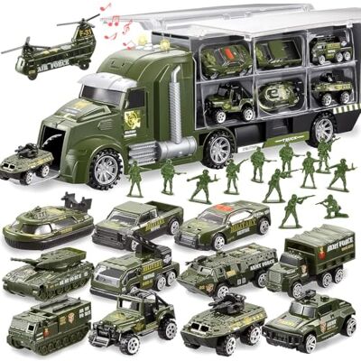 JOYIN Juego de Juguetes de vehículos Militares de 14 en 1 con Soldado, Mini Juguete de Coche de Batalla en camión Portador con Luces y Sonidos, Regalos de cumpleaños para niños Mayores de 3 años JOYIN Juego de Juguetes de vehículos Militares de 14 en 1 con Soldado, Mini Juguete de Coche de Batalla en camión Portador con Luces y Sonidos, Regalos de cumpleaños para niños Mayores de 3 años