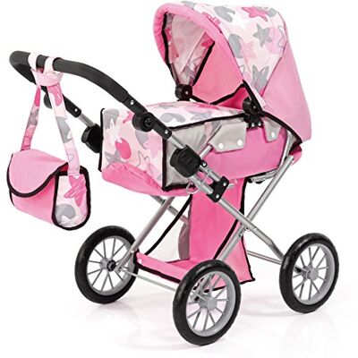 Bayer Design 13672AA, Cochecito de muñeca City Star, Carrito para muñecos, Plegable, Blanco, Rosa con Estrellas Bayer Design 13672AA, Cochecito de muñeca City Star, Carrito para muñecos, Plegable, Blanco, Rosa con Estrellas