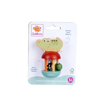 Eichhorn Sonajero para bebé con campana Croco BeWild – Juguete de agarre con suave campana, promueve la audición y la motricidad, de madera de haya y contrachapado con certificado FSC con elemento Eichhorn Sonajero para bebé con campana Croco BeWild – Juguete de agarre con suave campana, promueve la audición y la motricidad, de madera de haya y contrachapado con certificado FSC con elemento