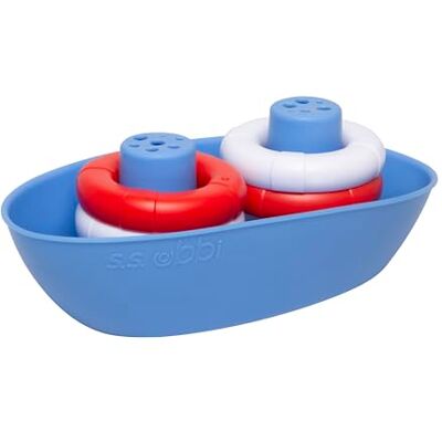 Ubbi Juguete de baño de barco y boya, juguetes de baño de silicona para niños, anillos apilables interactivos y efecto de lluvia, juguetes de aprendizaje y desarrollo para bebé, apto para lavavajillas Ubbi Juguete de baño de barco y boya, juguetes de baño de silicona para niños, anillos apilables interactivos y efecto de lluvia, juguetes de aprendizaje y desarrollo para bebé, apto para lavavajillas