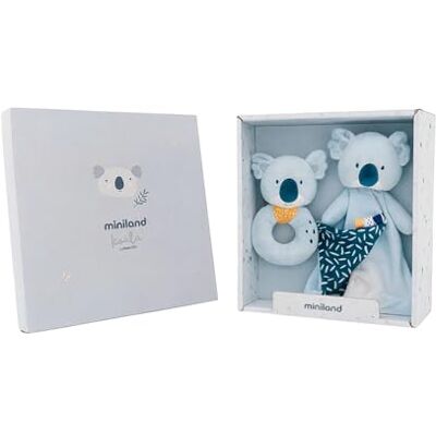 Miniland Pack Regalo Bebé Recién Nacido, Set Doudou y Sonajero Sensorial, Juguete de Apego Suave y Seguro 100% Lavable, Ideal Canastilla y Baby Shower, 0 Meses, Azul Koala Miniland Pack Regalo Bebé Recién Nacido, Set Doudou y Sonajero Sensorial, Juguete de Apego Suave y Seguro 100% Lavable, Ideal Canastilla y Baby Shower, 0 Meses, Azul Koala