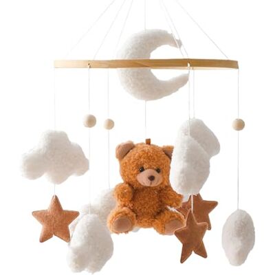 Herfair Campana de cama móvil para bebé con oso de peluche, de madera, para niñas, para cuna de bebé, color marrón Herfair Campana de cama móvil para bebé con oso de peluche, de madera, para niñas, para cuna de bebé, color marrón