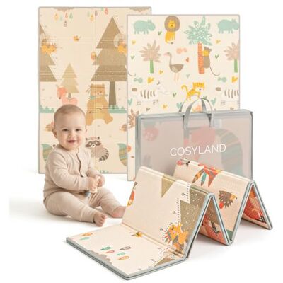 COSYLAND Alfombra Bebé Acolchada Plegable XPE Reversible, Tapete de Juegos Infantil Antideslizante e Impermeable para Suelo, Colchoneta Bebé, Animales Dormidos, Zorro y Oso Pardo, 150 x 180 x 1 cm COSYLAND Alfombra Bebé Acolchada Plegable XPE Reversible, Tapete de Juegos Infantil Antideslizante e Impermeable para Suelo, Colchoneta Bebé, Animales Dormidos, Zorro y Oso Pardo, 150 x 180 x 1 cm