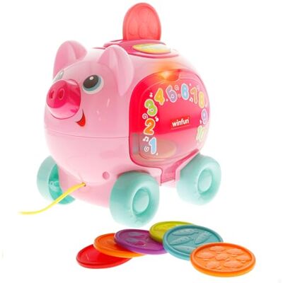 winfun Hucha de Cerdito bebé, Cuerda Arrastre, 10 Monedas Colores, +30 Sonidos, +37 Palabras y Frases, Español e inglés, Luz Parpadeante, Dos Modos de Juego, +6 Meses, Juguete Interactivo () winfun Hucha de Cerdito bebé, Cuerda Arrastre, 10 Monedas Colores, +30 Sonidos, +37 Palabras y Frases, Español e inglés, Luz Parpadeante, Dos Modos de Juego, +6 Meses, Juguete Interactivo ()