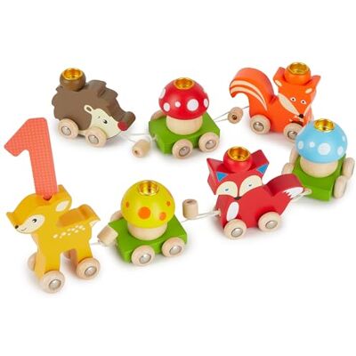 BIECO Tren de Cumpleaños de Madera Animales del Bosque con Números 0-9 años 17 Piezas, 59 cm Tren Cumpleaños con Velas Madera Infantil Velas BIECO Tren de Cumpleaños de Madera Animales del Bosque con Números 0-9 años 17 Piezas, 59 cm Tren Cumpleaños con Velas Madera Infantil Velas