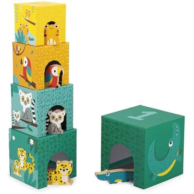 Janod Mi Primera pirámide Tema Animales Tropicales Juguete de estimulación 5 Cubos para apilar + 5 Animales de Madera Desarrolla la destreza y la imaginación A Partir de 12 Meses Janod Mi Primera pirámide Tema Animales Tropicales Juguete de estimulación 5 Cubos para apilar + 5 Animales de Madera Desarrolla la destreza y la imaginación A Partir de 12 Meses