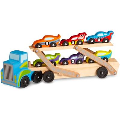Melissa & Doug Mega Remolque de Auto de Carreras, Juguete de Madera, Remolque de Plataforma Doble con 6 Autos Únicos de Carreras Melissa & Doug Mega Remolque de Auto de Carreras, Juguete de Madera, Remolque de Plataforma Doble con 6 Autos Únicos de Carreras