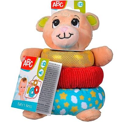 Simba ABC Teddy-Anillo apilable de Peluche, con sonajero y Mango de Varilla, Diferentes Texturas, 16 cm, a Partir de los Primeros Meses de Vida, Color Blanco. (4006592087487) Simba ABC Teddy-Anillo apilable de Peluche, con sonajero y Mango de Varilla, Diferentes Texturas, 16 cm, a Partir de los Primeros Meses de Vida, Color Blanco. (4006592087487)
