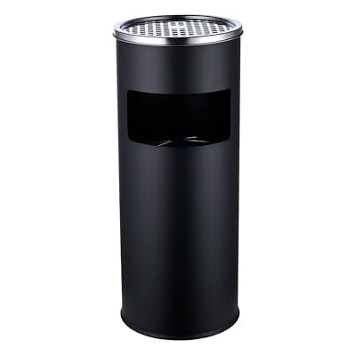Relaxdays Cenicero de pie con Papelera, Metal, 17 l, Columna para Fumadores, HxD: 60,5 x 24 cm, Hierro, Negro/Silver Relaxdays Cenicero de pie con Papelera, Metal, 17 l, Columna para Fumadores, HxD: 60,5 x 24 cm, Hierro, Negro/Silver