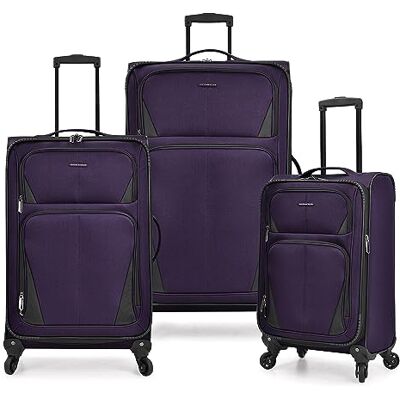 U.S. Traveler Aviron Bay Expandable Softside Luggage with Spinner Wheels, Purple, 3-Piece Set U.S. Traveler Aviron Bay Expandable Softside Luggage with Spinner Wheels, Purple, 3-Piece Set