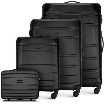 WITTCHEN Juego de 4 Maletas Trolley Juego de Maletas de Mano en ABS con 4 Ruedas Spinner Cerradura de combinación asa telescópica Globe Line Negro Ryanair/Vueling/Iberia/easyJet/Iberia Express WITTCHEN Juego de 4 Maletas Trolley Juego de Maletas de Mano en ABS con 4 Ruedas Spinner Cerradura de combinación asa telescópica Globe Line Negro Ryanair/Vueling/Iberia/easyJet/Iberia Express