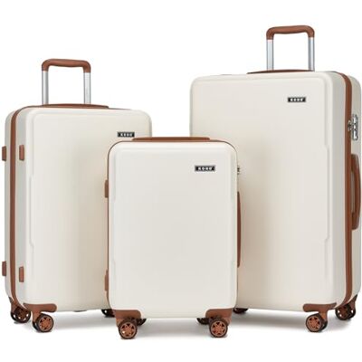 Kono Juego de 3 Maletas PC + ABS (55 + 65 + 75 cm) Maleta Cabina, Mediana y Grande con Cerradura TSA y Ruedas 360° Silenciosas, Ideal para Viajes Empresariales y Familiares (Crema/Marrón) Kono Juego de 3 Maletas PC + ABS (55 + 65 + 75 cm) Maleta Cabina, Mediana y Grande con Cerradura TSA y Ruedas 360° Silenciosas, Ideal para Viajes Empresariales y Familiares (Crema/Marrón)