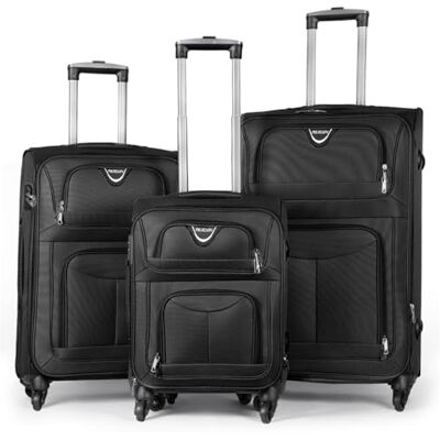 Mercury Juego de Maletas 3pcs de Tela (Negro) con 4 Ruedas Giratorias 360°, Expandible (Cabina, Mediana y Grande), Cierre de Seguridad Ideal para Viajes y Vacaciones Mercury Juego de Maletas 3pcs de Tela (Negro) con 4 Ruedas Giratorias 360°, Expandible (Cabina, Mediana y Grande), Cierre de Seguridad Ideal para Viajes y Vacaciones