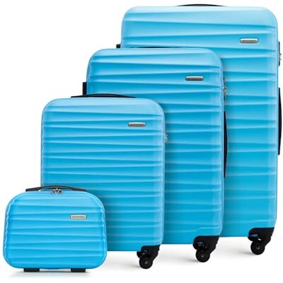 WITTCHEN Juego de 4 Maletas con Neceser Trolley ABS con 4 Ruedas Spinner Cerradura de combinación Mango telescópico Groove Line Azul Ryanair/Vueling/Iberia/easyJet/Iberia Express WITTCHEN Juego de 4 Maletas con Neceser Trolley ABS con 4 Ruedas Spinner Cerradura de combinación Mango telescópico Groove Line Azul Ryanair/Vueling/Iberia/easyJet/Iberia Express