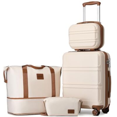 Kono Juego de Maletas de Viaje 4 Piezas (12"+20"), con Cabina y Bolsa,Beige Kono Juego de Maletas de Viaje 4 Piezas (12"+20"), con Cabina y Bolsa,Beige