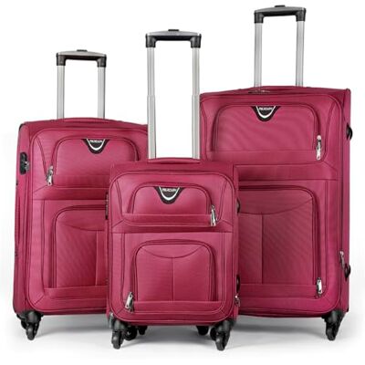 Mercury Juego de Maletas 3pcs de Tela (Burdeos) con 4 Ruedas Giratorias 360°, Expandible (Cabina, Mediana y Grande), Cierre de Seguridad Ideal para Viajes y Vacaciones Mercury Juego de Maletas 3pcs de Tela (Burdeos) con 4 Ruedas Giratorias 360°, Expandible (Cabina, Mediana y Grande), Cierre de Seguridad Ideal para Viajes y Vacaciones