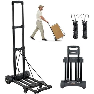 VEVOR Carretilla de Mano Plegable, Carrito de Equipaje Plegable con 4 Ruedas, 2 Cuerdas Elástica y Base Expandible Carga de 131,5 kg para Equipaje de Viaje, Aeropuerto, Oficina, Mudanza, Negro VEVOR Carretilla de Mano Plegable, Carrito de Equipaje Plegable con 4 Ruedas, 2 Cuerdas Elástica y Base Expandible Carga de 131,5 kg para Equipaje de Viaje, Aeropuerto, Oficina, Mudanza, Negro