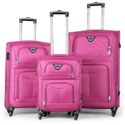 Mercury Juego de Maletas 3pcs de Tela (Rosa) con 4 Ruedas Giratorias 360°, Expandible (Cabina, Mediana y Grande), Cierre de Seguridad Ideal para Viajes y Vacaciones Mercury Juego de Maletas 3pcs de Tela (Rosa) con 4 Ruedas Giratorias 360°, Expandible (Cabina, Mediana y Grande), Cierre de Seguridad Ideal para Viajes y Vacaciones