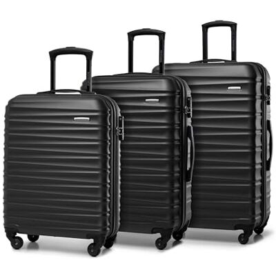 WITTCHEN Maleta de Viaje Juego de 3 Maletas Trolley Juego de Maletas de Mano ABS Juego de 4 Ruedas Spinner Cerradura de combinación asa telescópica Groove Line Negro Ryanair/Vueling/Iberia WITTCHEN Maleta de Viaje Juego de 3 Maletas Trolley Juego de Maletas de Mano ABS Juego de 4 Ruedas Spinner Cerradura de combinación asa telescópica Groove Line Negro Ryanair/Vueling/Iberia