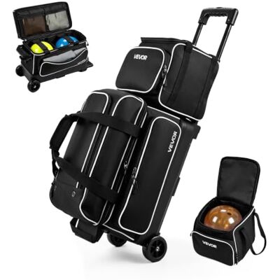 VEVOR Bolsa de Bolos con 3 Bolas con Doble Rodillo con Compartimento Para zapatos de bolos (hasta la talla 46 para hombre). Bolsa para carrito con ruedas, bolsa de accesorios VEVOR Bolsa de Bolos con 3 Bolas con Doble Rodillo con Compartimento Para zapatos de bolos (hasta la talla 46 para hombre). Bolsa para carrito con ruedas, bolsa de accesorios