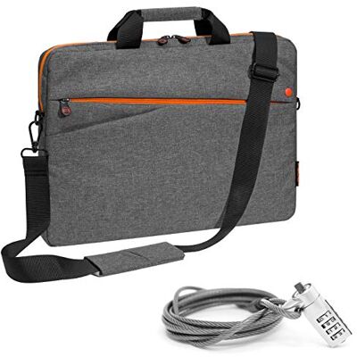 PEDEA Bolsa de hombro para portátil de hasta 15,6 pulgadas con correa para el hombro, incluye candado para cuaderno, color gris y naranja PEDEA Bolsa de hombro para portátil de hasta 15,6 pulgadas con correa para el hombro, incluye candado para cuaderno, color gris y naranja