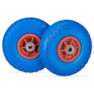 Relaxdays 2 Ruedas de Carro, Antipinchazos, Macizas, 4.10/3.50-4", Eje de 16 mm, hasta 150 kg, 260x85mm, Azul/Rojo Relaxdays 2 Ruedas de Carro, Antipinchazos, Macizas, 4.10/3.50-4", Eje de 16 mm, hasta 150 kg, 260x85mm, Azul/Rojo