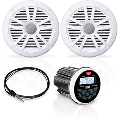 Boss Audio Mckgb350W.6 Marine Package Includes Mgr350B In-Dash Gauge Am/FM Digital Media Receiver with Bluetooth, One Pair of 6.5 Inch Mr6W Marine Speakers, Mrant10 Marine Antenna Boss Audio Mckgb350W.6 Marine Package Includes Mgr350B In-Dash Gauge Am/FM Digital Media Receiver with Bluetooth, One Pair of 6.5 Inch Mr6W Marine Speakers, Mrant10 Marine Antenna