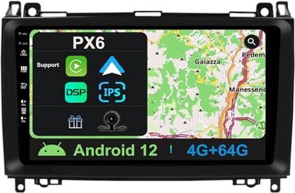 YUNTX PX6 Android 10 Autoradio Compatible con Mercedes Benz Viano/Sprinter/W906 - [4G+64G] - GPS 2 DIN - Cámara Trasera Gratis - 9 Pulgada - Soporte Dab+ / Mandos de Volante /4G/WiFi/Bluetooth/Carplay