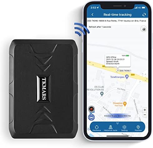 TKMARS Localizador GPS para Coche 1000mah GPS Coche Localizador，Modo Dual Magnético Fuerte Posicionamiento gsm/GPS A Prueba de Pérdidas, Resistente al Agua Durante 120 DíAs, Apto para Motos,Coche…