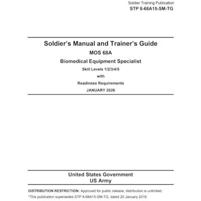 United Soldier Training Publication STP 8-68A15-SM-TG Soldier’s Manual and Trainer’s Guide MOS 68A Biomedical Equipment Specialist January 2026 United Soldier Training Publication STP 8-68A15-SM-TG Soldier’s Manual and Trainer’s Guide MOS 68A Biomedical Equipment Specialist January 2026