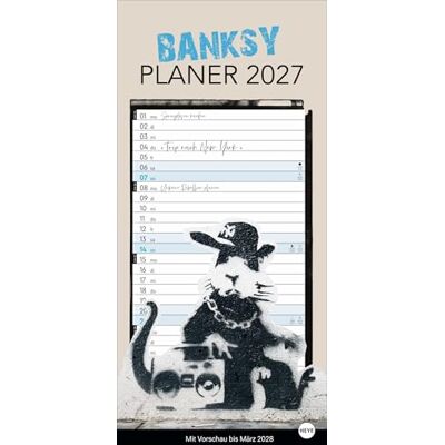 Heye Banksy Planer 2027: Terminkalender als Wandplaner mit großer Einzelspalte. Monatlich wechselnde Guerilla-Art-Motive des zeitgenössischen Künstlers Banksy. Wandkalender im Format 21 x 45 cm Heye Banksy Planer 2027: Terminkalender als Wandplaner mit großer Einzelspalte. Monatlich wechselnde Guerilla-Art-Motive des zeitgenössischen Künstlers Banksy. Wandkalender im Format 21 x 45 cm
