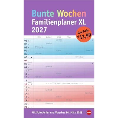 Heye Bunte Wochen Familienplaner XL 2027: Familienkalender mit 6 Spalten. Praktischer Familien-Wandkalender mit Schulferien. Extra breiter Terminkalender. Heye Bunte Wochen Familienplaner XL 2027: Familienkalender mit 6 Spalten. Praktischer Familien-Wandkalender mit Schulferien. Extra breiter Terminkalender.