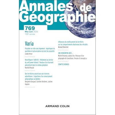 Collectif Annales de géographie N°769 3/2026: Varia Collectif Annales de géographie N°769 3/2026: Varia