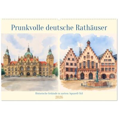 Kleemann, Claudia Prunkvolle deutsche Rathäuser (Wandkalender 2026 DIN A2 quer), Monatskalender: Historische Gebäude in zartem Aquarell-Stil Kleemann, Claudia Prunkvolle deutsche Rathäuser (Wandkalender 2026 DIN A2 quer), Monatskalender: Historische Gebäude in zartem Aquarell-Stil